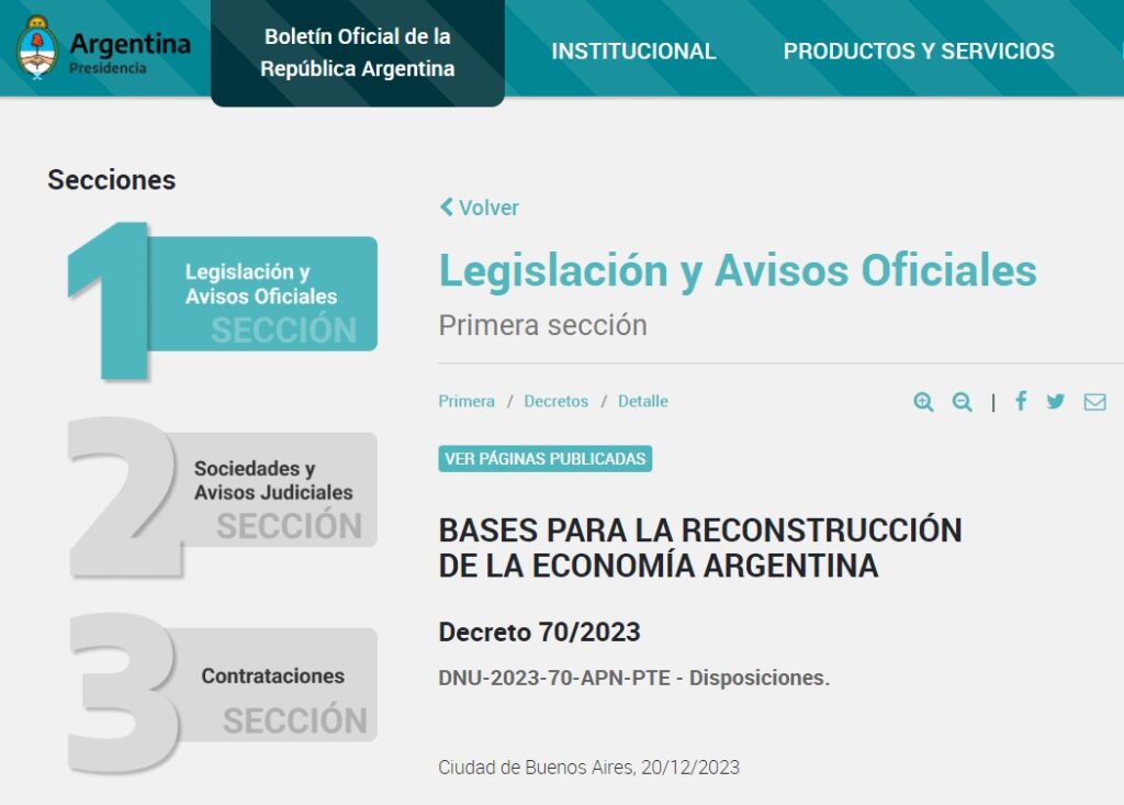 Decreto de Necesidad y Urgencia Cámara de Comercio, Industria y Servicios de La Plata
